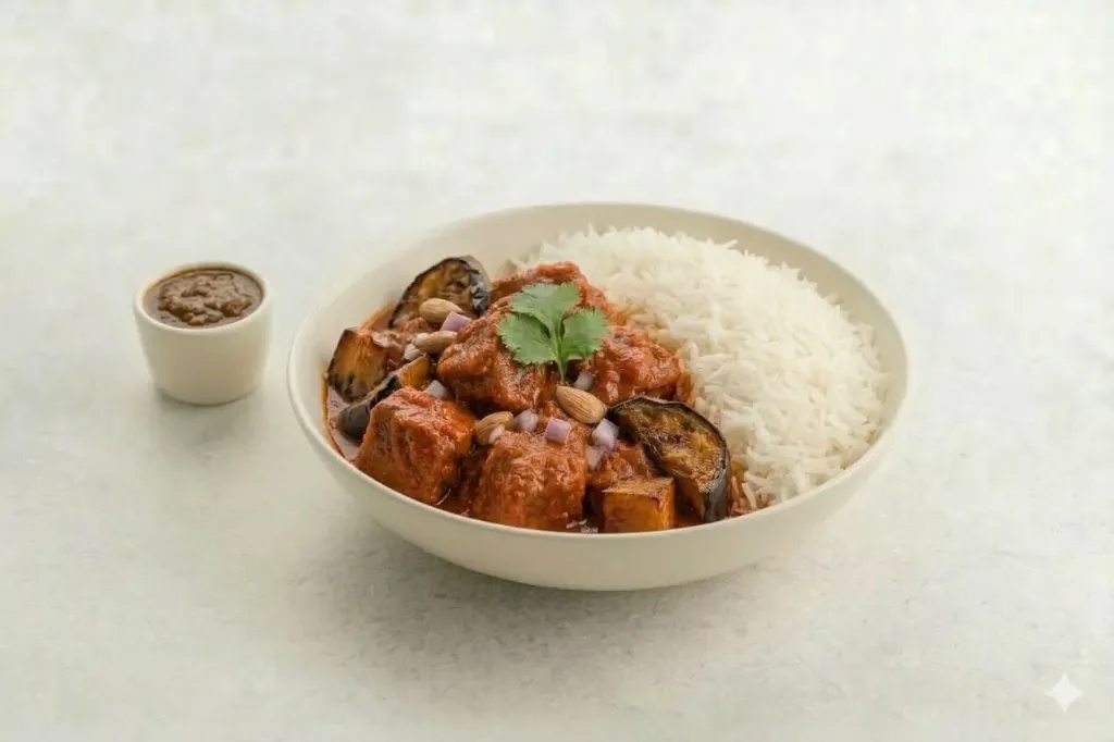 Lamb Eggplant Stew with white rice